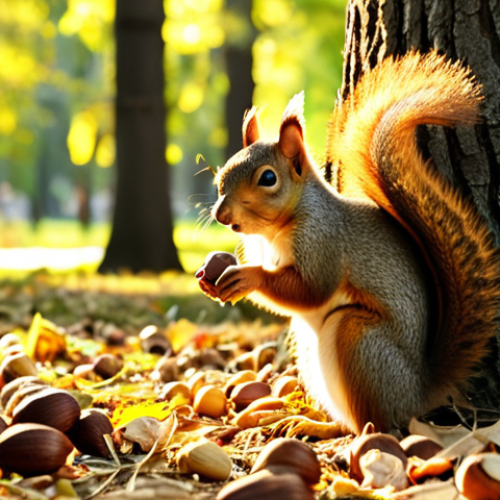 Home 15 **
A curious observer in Sokolniki Park, Moscow, noticing squirrels systematically hiding nuts. Focus on the detail of the squirrel's behavior and the park's environment. Golden hour lighting.
**