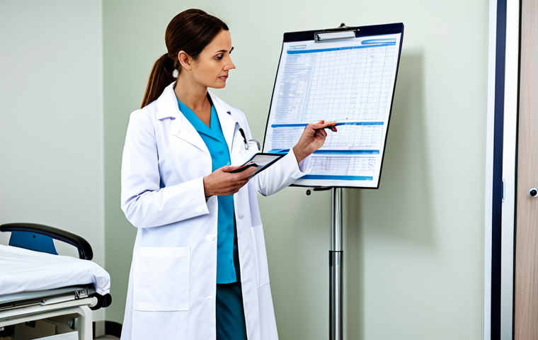 **
A professional female doctor in a fully clothed, modest white coat, examining a patient's chart in a bright, modern hospital room. Appropriate attire, safe for work, perfect anatomy, correct proportions, professional medical setting, well-formed hands, proper finger count, natural body proportions, family-friendly.
**