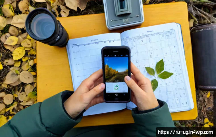 Home 17 생물종 관찰 기록 시스템의 비용 효과 분석 - Photorealistic overhead view of a Russian wildlife researcher at a wooden field station desk, compar...